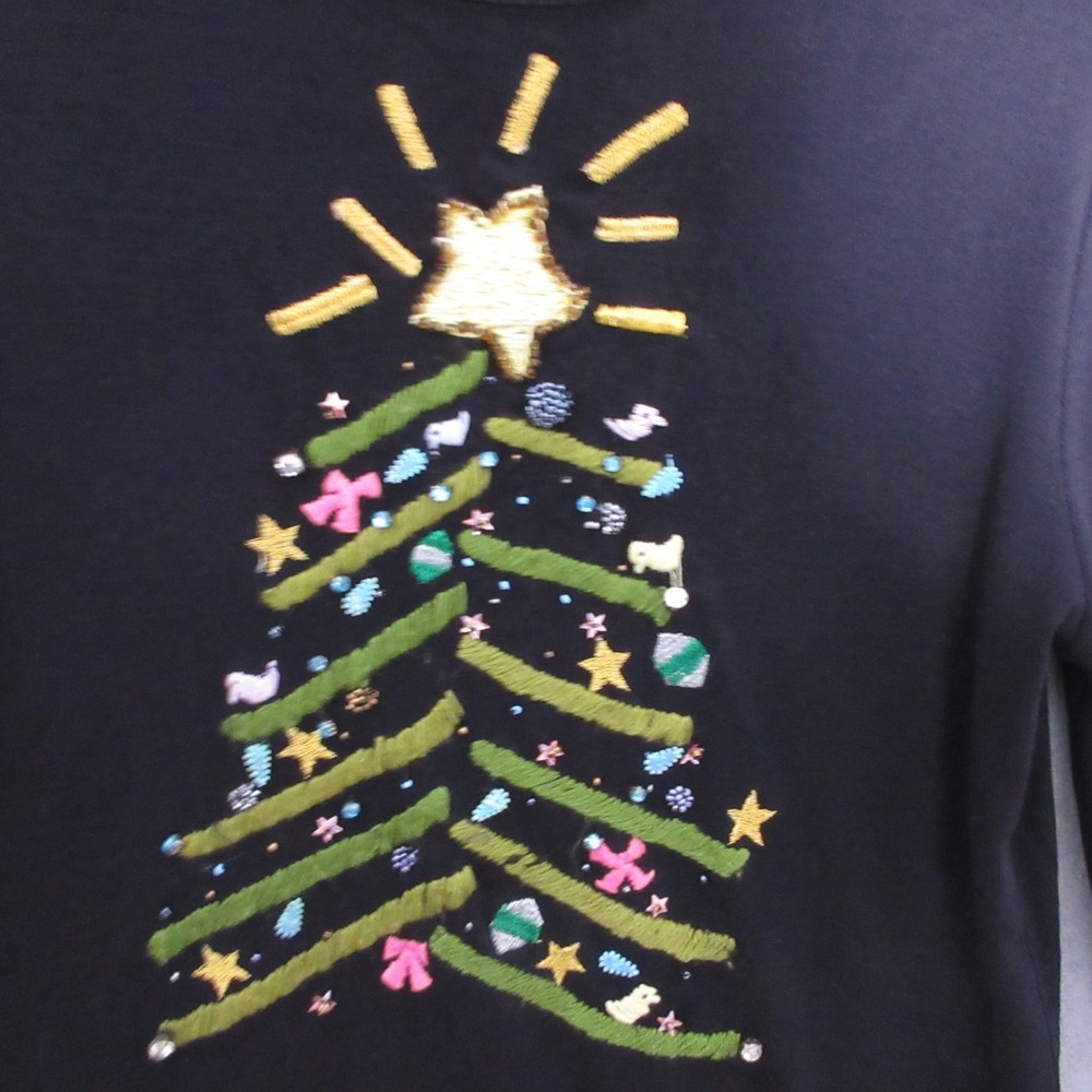 Micheal Simon Event Shirt‎ Large Christmas Tree Holiday Embroidered Beaded Artsy - Picture 6 of 11